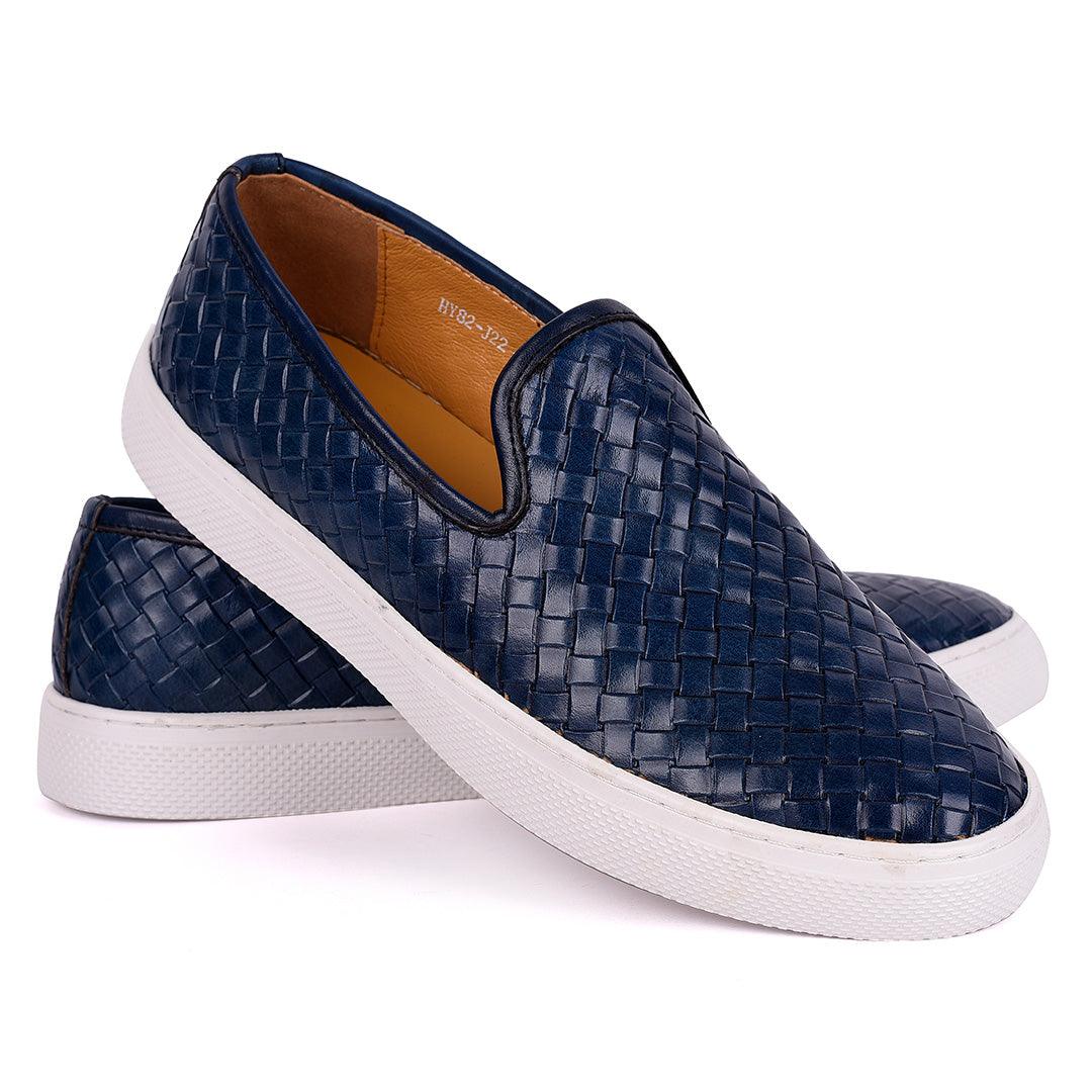 Terry Taylors Full Woven Leather Corporate Sneaker-Royal Blue - Obeezi.com