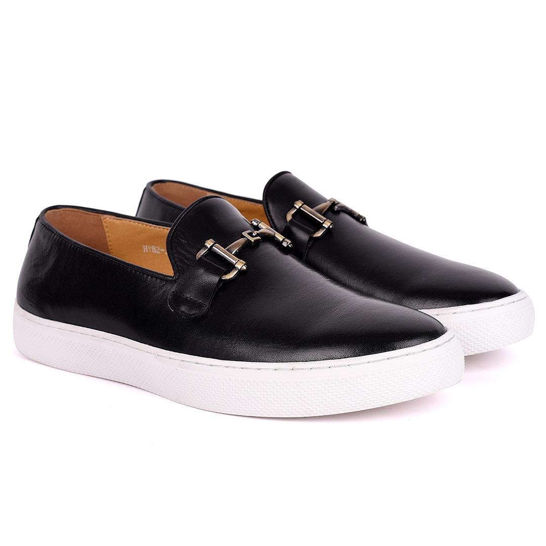 Terry Taylors Genuine Leather With Chain Designed Men's Sneaker Shoe- Black - Obeezi.com