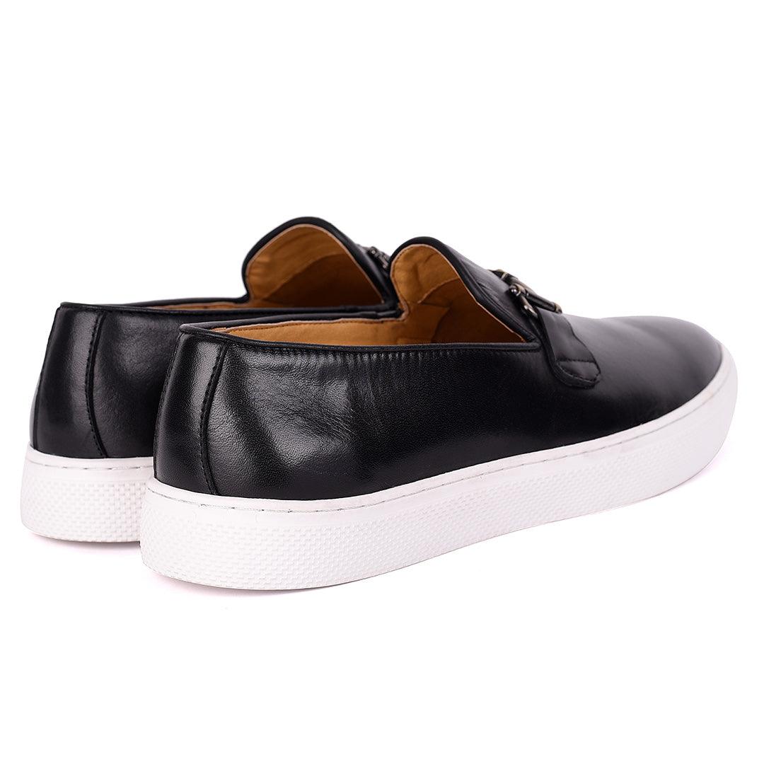 Terry Taylors Genuine Leather With Chain Designed Men's Sneaker Shoe- Black - Obeezi.com