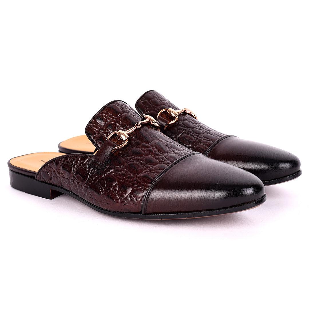 Terry Taylors Half Croc Patterned With Gold Chain Men's Half Shoe- Coffee - Obeezi.com