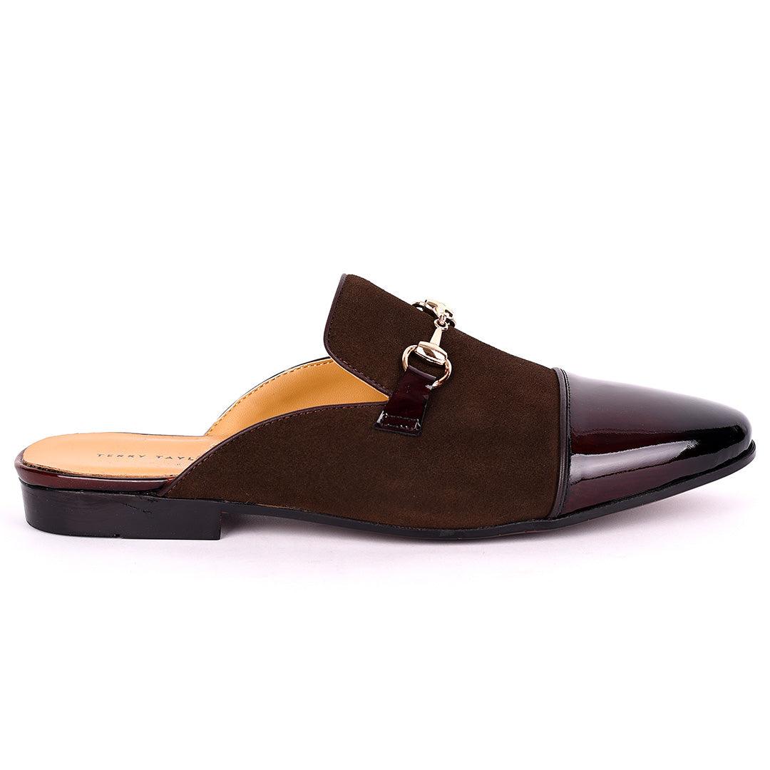 Terry Taylors Half Suede Patterned With Gold Chain Men's Half Shoe- Coffee - Obeezi.com