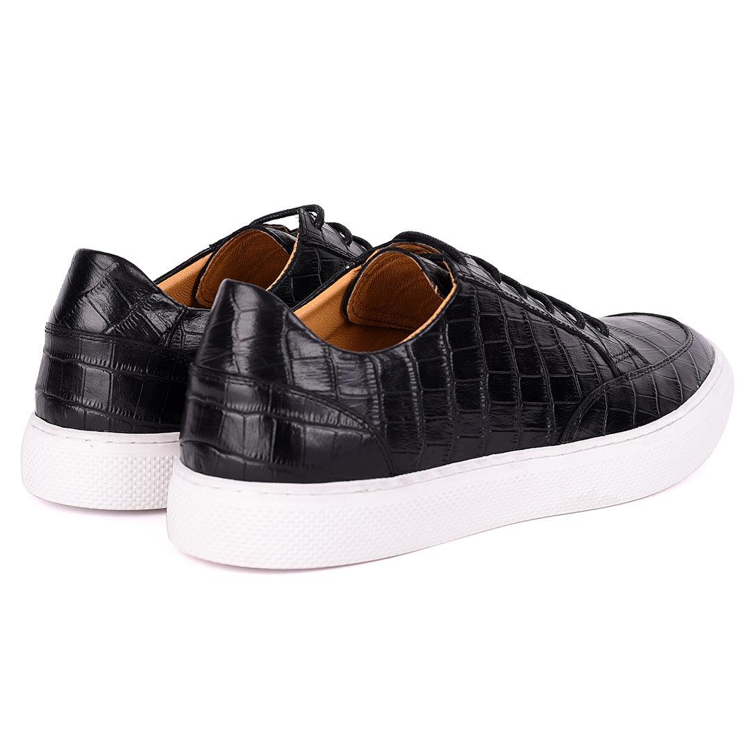 Terry Taylors Lace Up Crocodile Skin Leather Men's Sneaker Shoe- Black - Obeezi.com