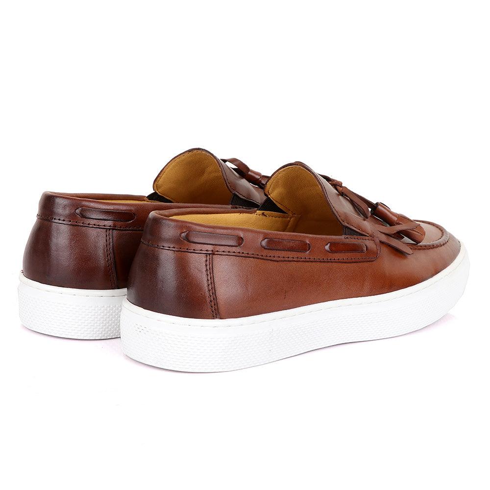 Terry Taylors Lashes Tassel Brown Leather Sneaker Shoe - Obeezi.com