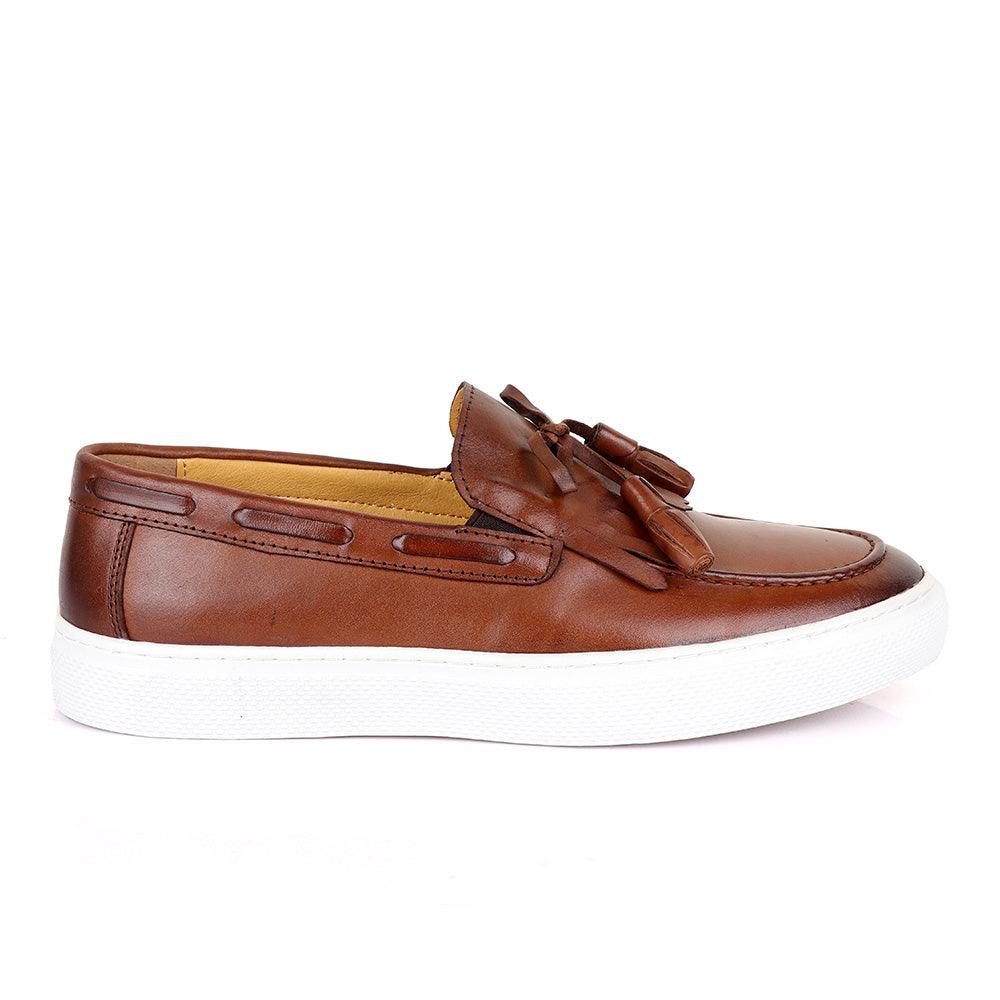 Terry Taylors Lashes Tassel Brown Leather Sneaker Shoe - Obeezi.com