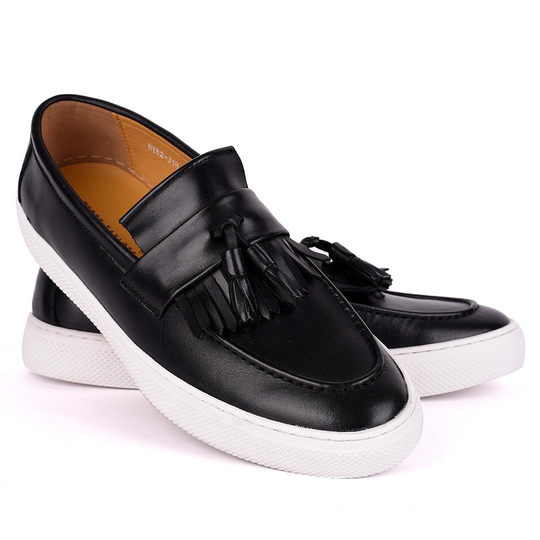 Terry Taylors Leather Fringe Corporate Sneaker-Black - Obeezi.com