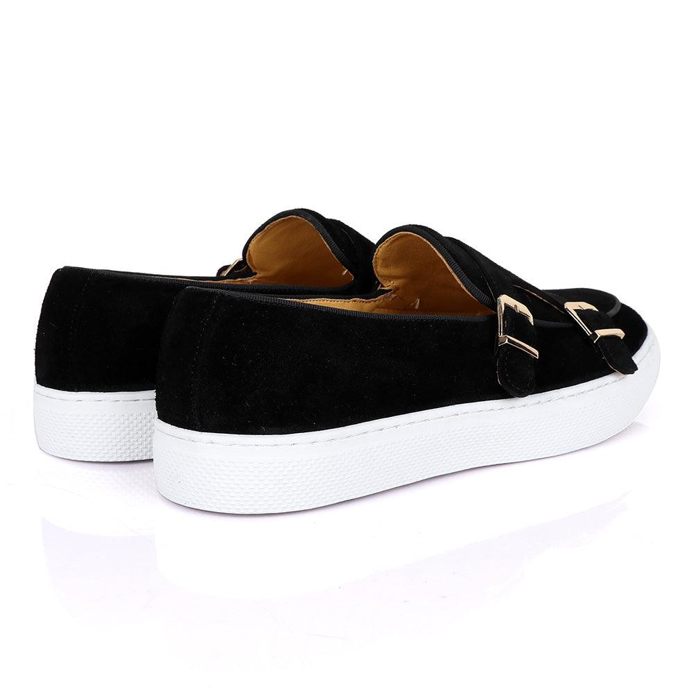 Terry Taylors Monk Double Strap Black Suede Sneaker Shoe - Obeezi.com