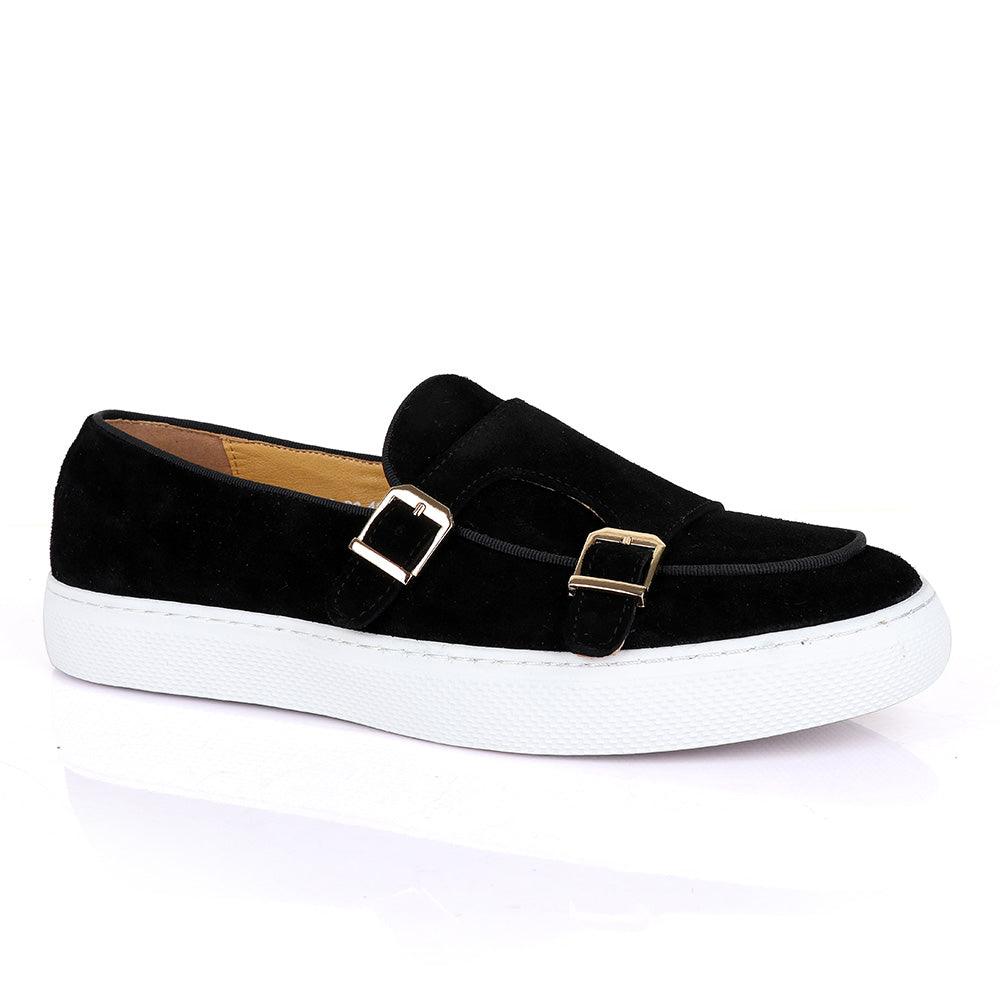 Terry Taylors Monk Double Strap Black Suede Sneaker Shoe - Obeezi.com