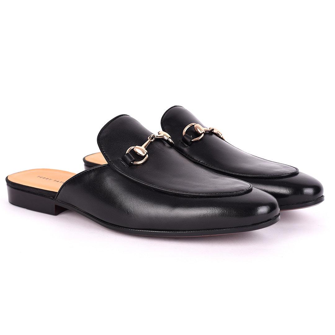 Terry Taylors Plain Leather With Chain Designed Men's Half Shoe- Black - Obeezi.com