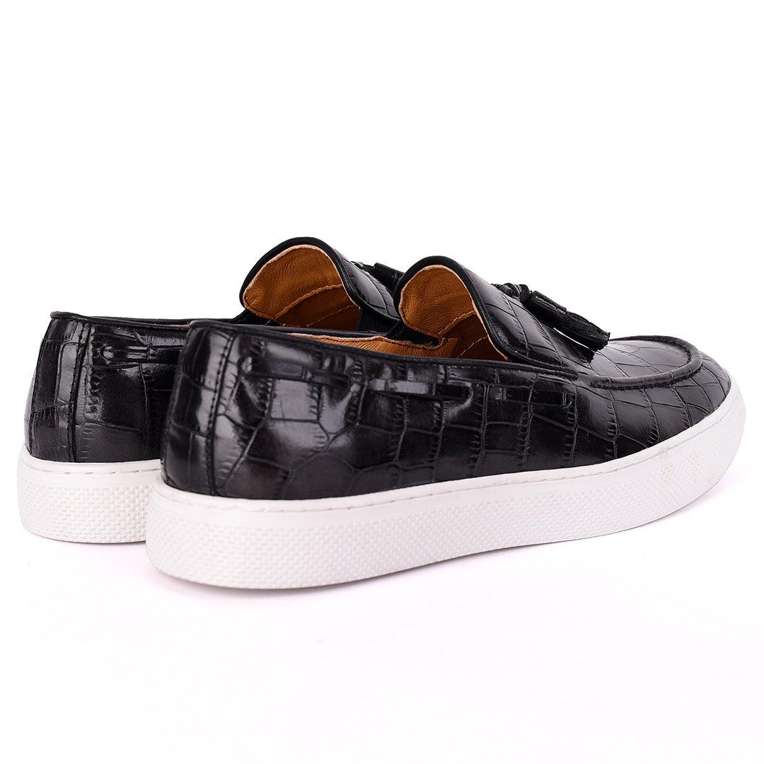 Terry Taylors Tassel Black Crocodile Skin Leather Men's Sneaker Shoe - Obeezi.com