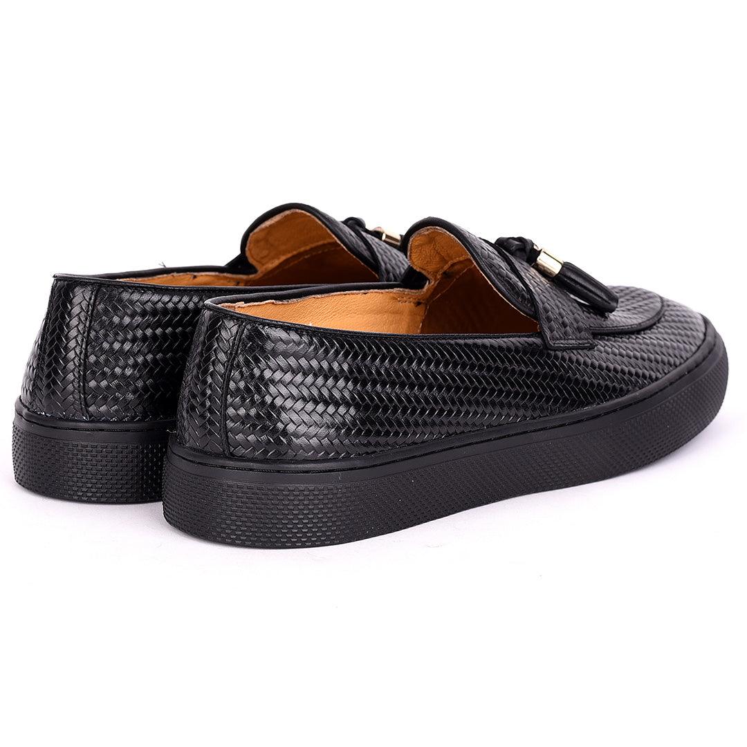 Terry Taylors Tassel Designed All Black Interwoven Leather Sneaker Shoe - Obeezi.com