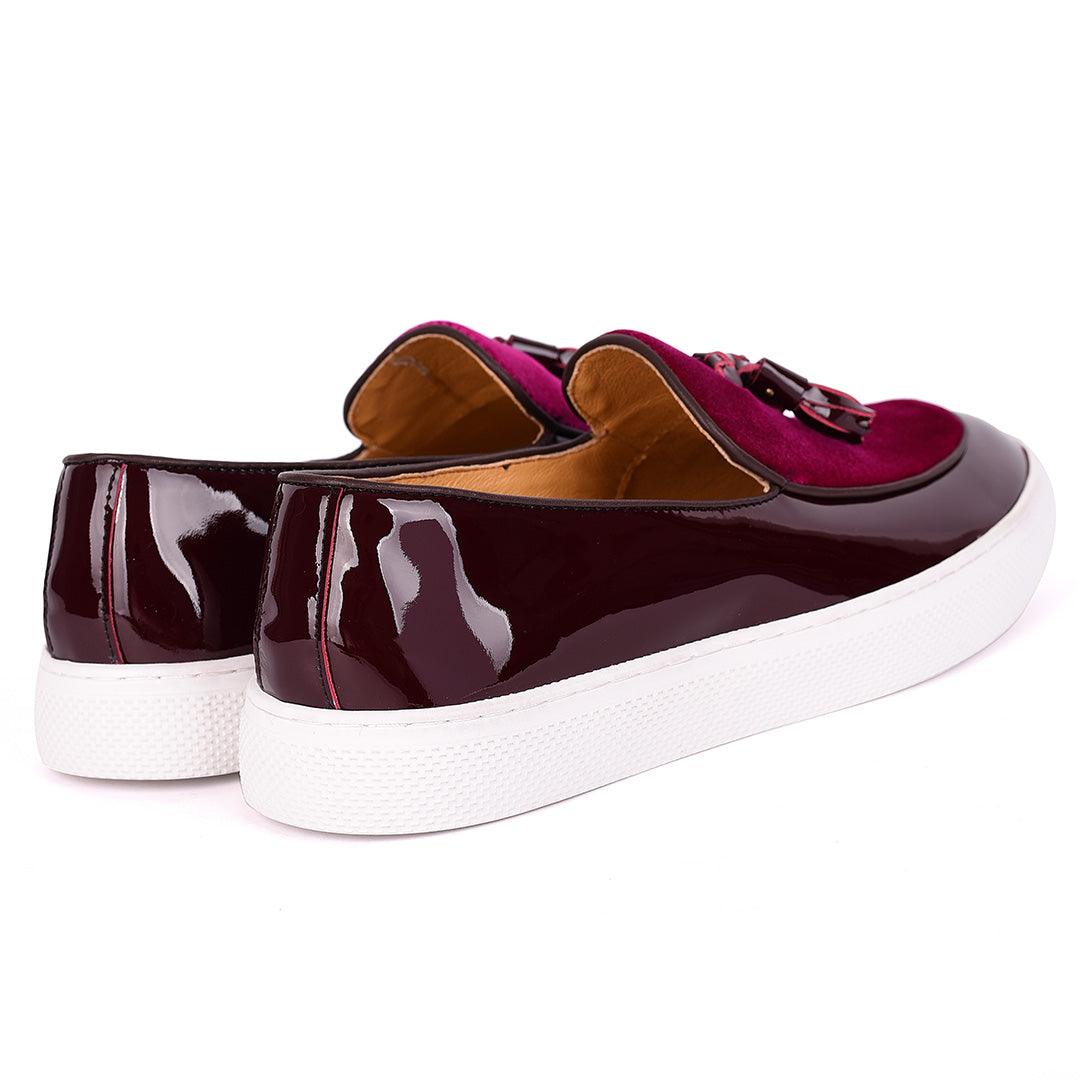 Terry Taylors Tassel Designed Half Suede And Glossy Leather Men's Sneaker Shoe- Purple - Obeezi.com