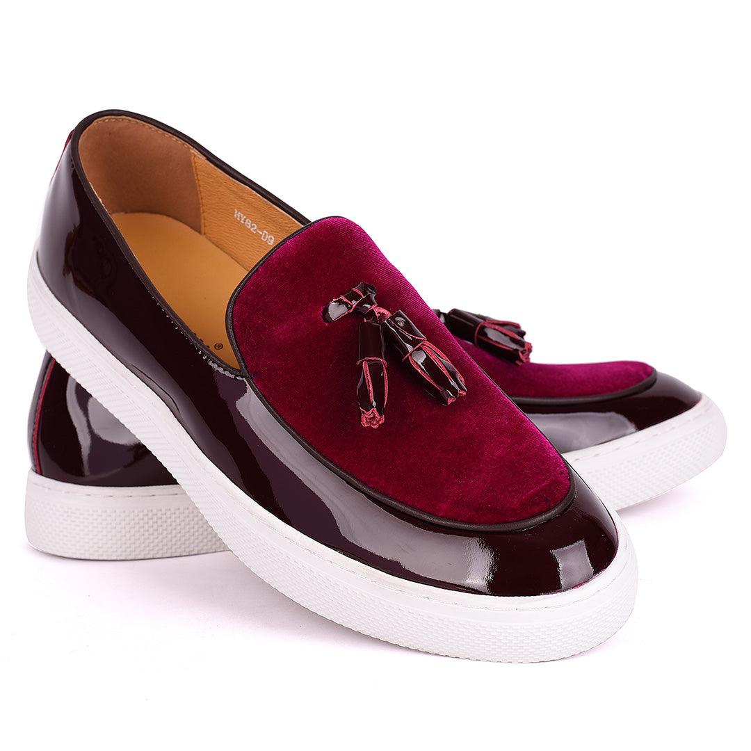 Terry Taylors Tassel Designed Half Suede And Glossy Leather Men's Sneaker Shoe- Purple - Obeezi.com