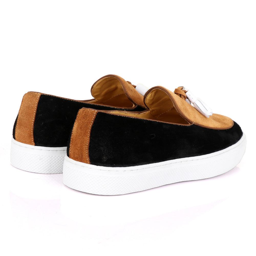 Terry Taylors Tassel Suede Black And Brown Sneaker Shoe - Obeezi.com