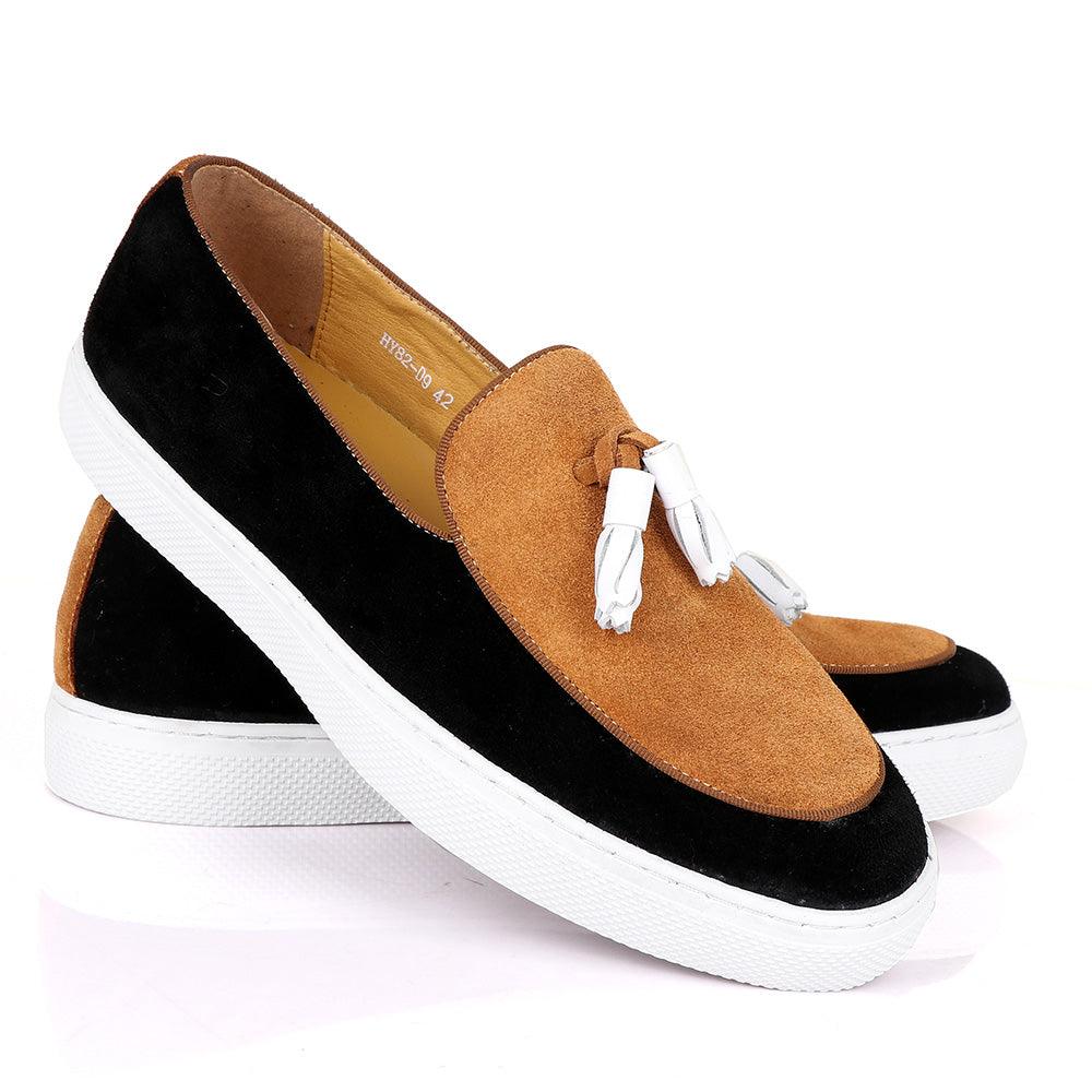 Terry Taylors Tassel Suede Black And Brown Sneaker Shoe - Obeezi.com