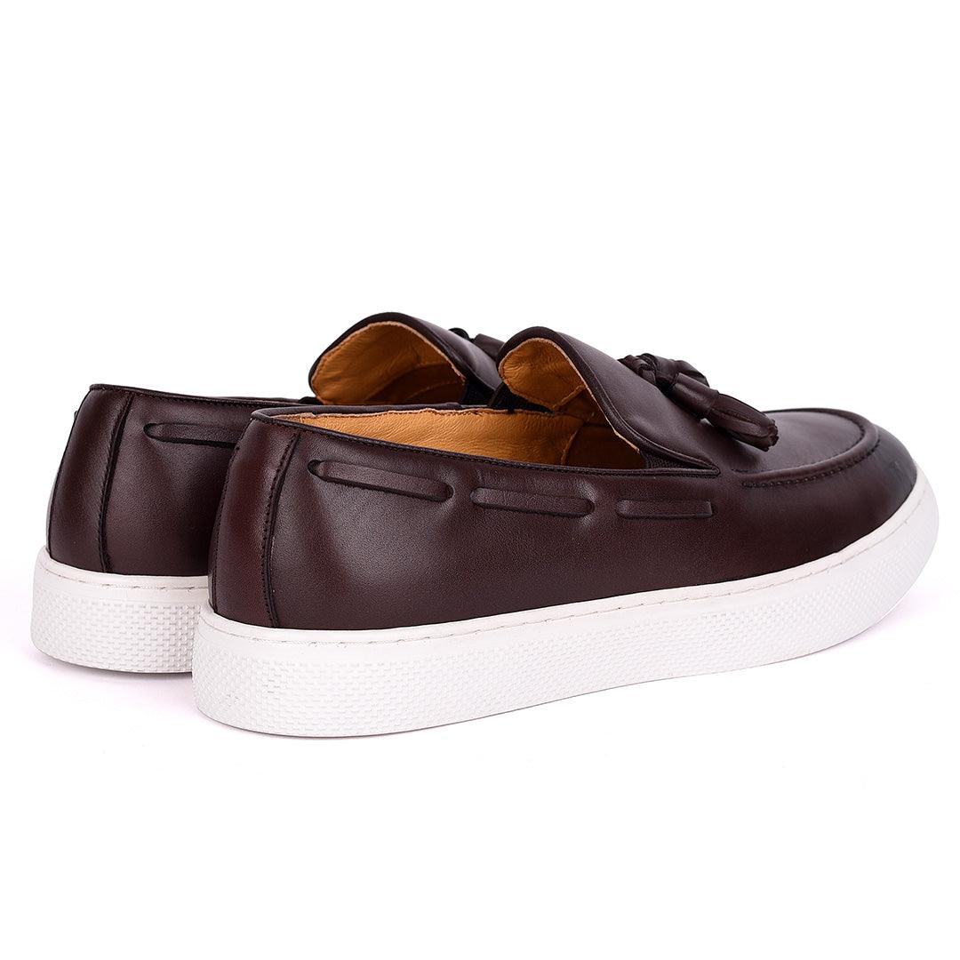 Terry Taylors Tassel With Side Lace Designed Brown Leather Sneaker Shoe - Obeezi.com