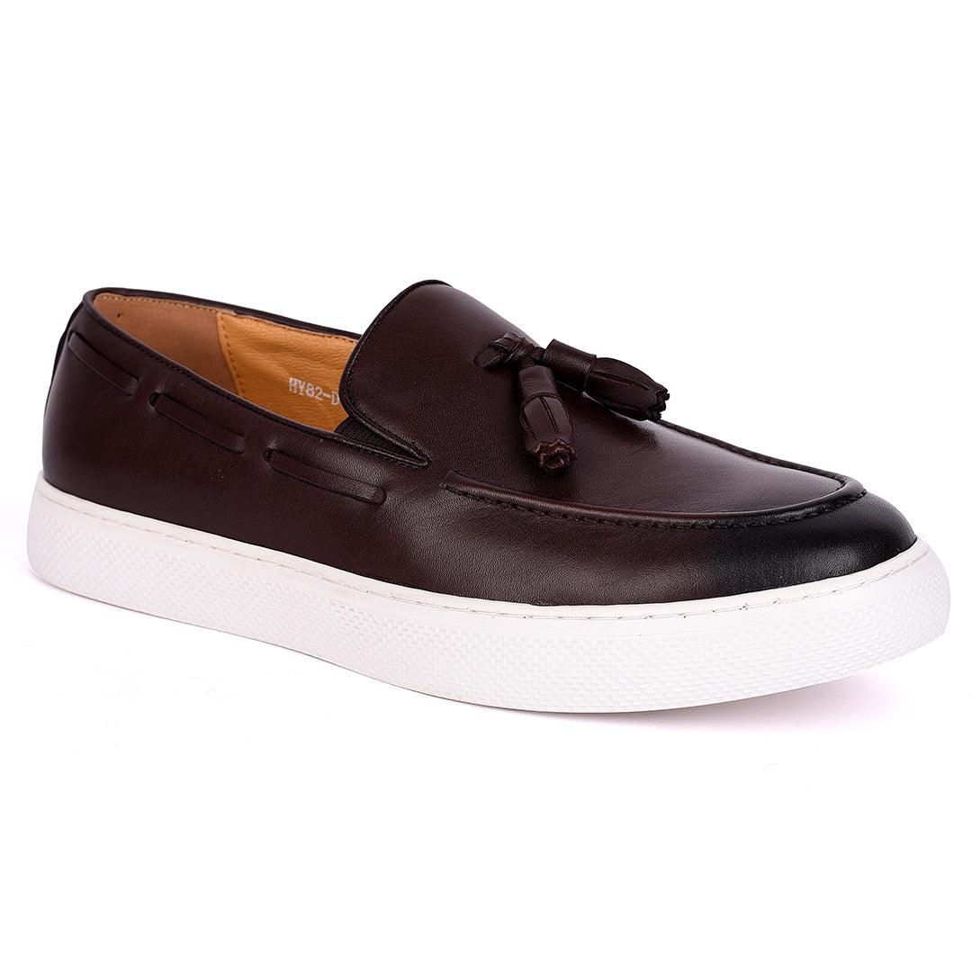 Terry Taylors Tassel With Side Lace Designed Brown Leather Sneaker Shoe - Obeezi.com