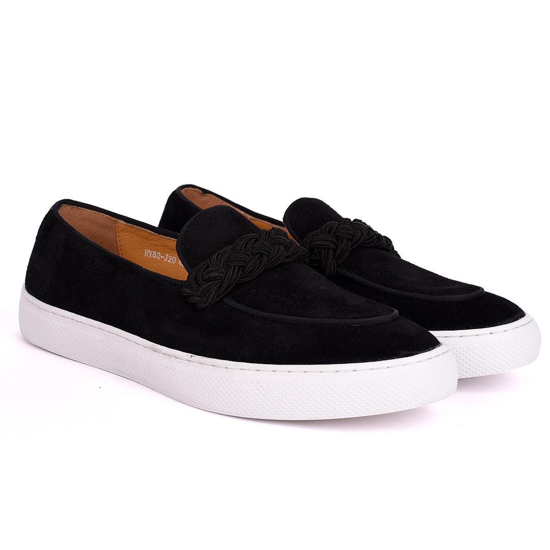 Terry Taylors Twisted Woven Strap Black Suede Leather Men's Sneaker Shoe - Obeezi.com