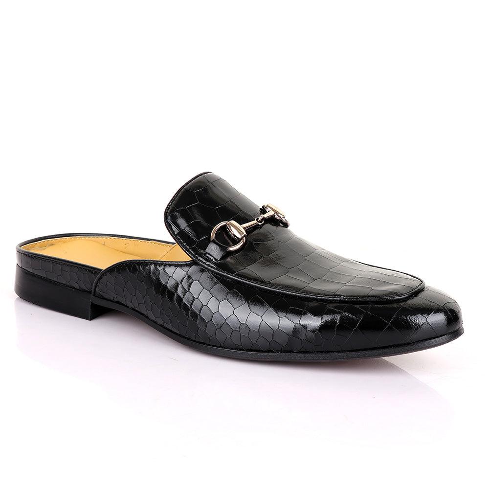 Terry Taylors Wet Croc Chain Mole Black Half Shoe - Obeezi.com