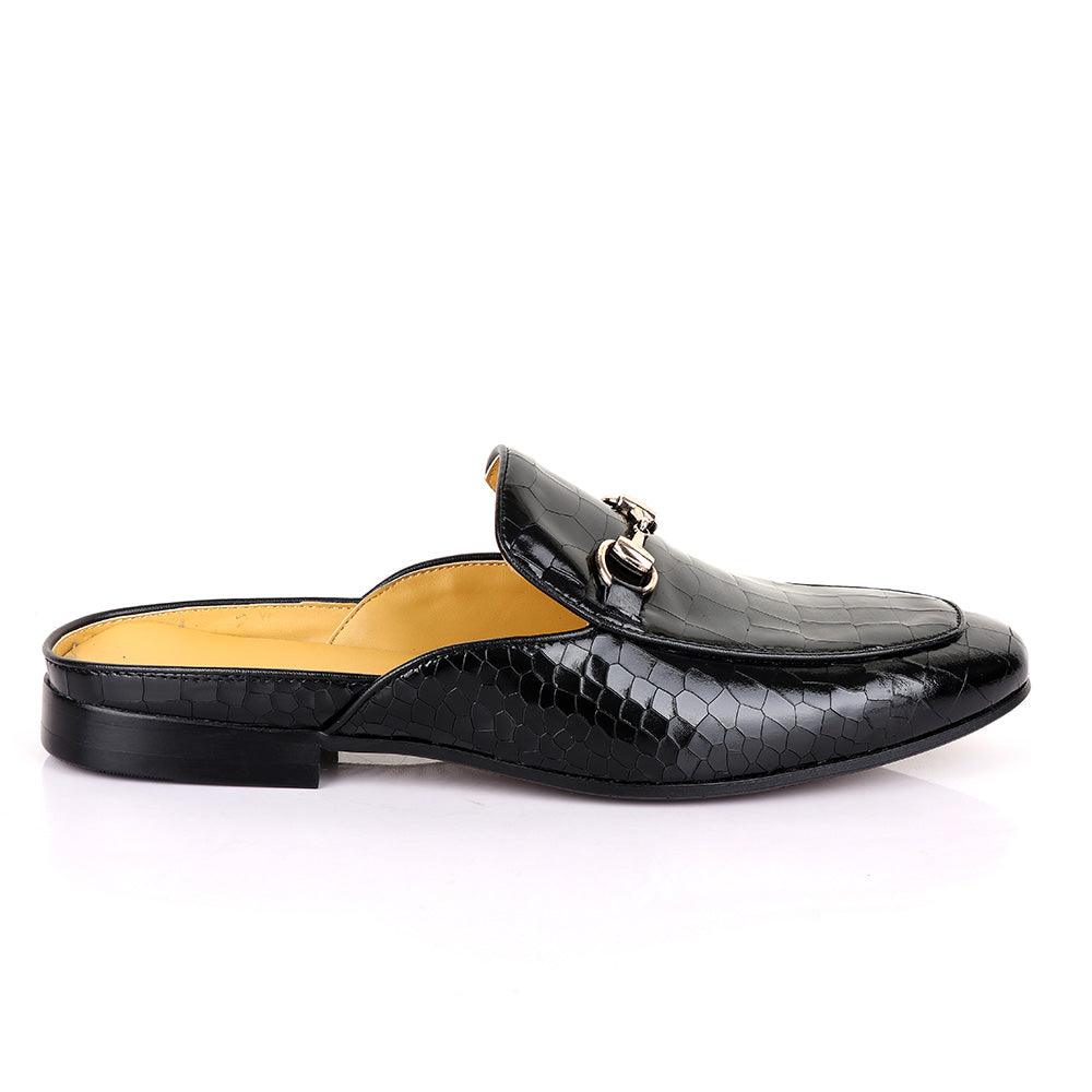 Terry Taylors Wet Croc Chain Mole Black Half Shoe - Obeezi.com