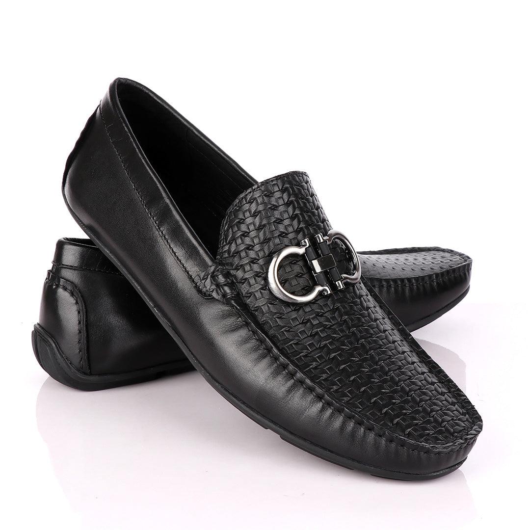 Terry Taylors Woven Top Leather Black Drivers - Obeezi.com