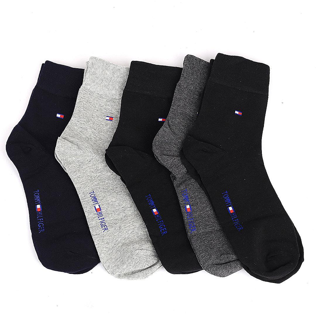 Thilf Cotton 5 In 1 Black, Blue, Grey And Ash Logo Designed Socks - Obeezi.com