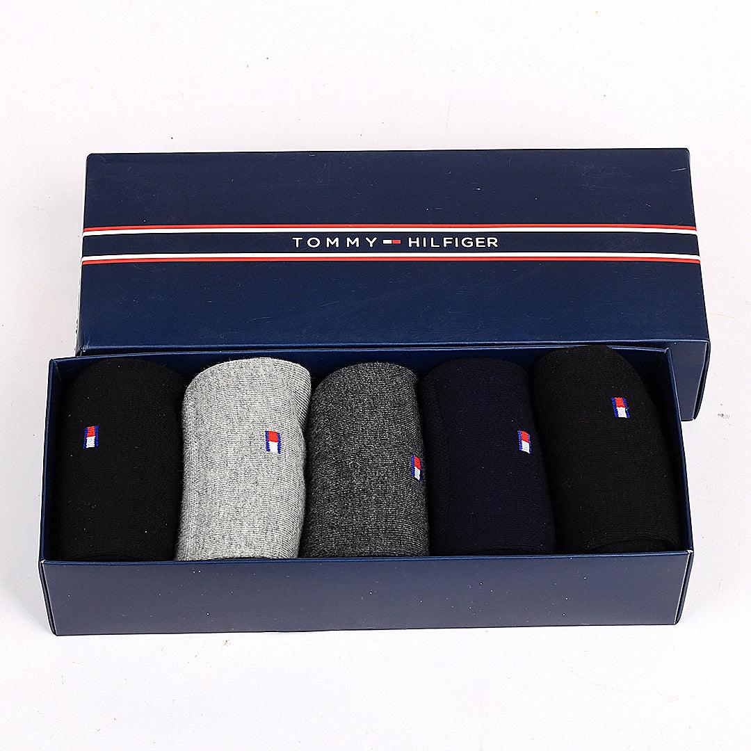 Thilf Cotton 5 In 1 Black, Blue, Grey And Ash Logo Designed Socks - Obeezi.com