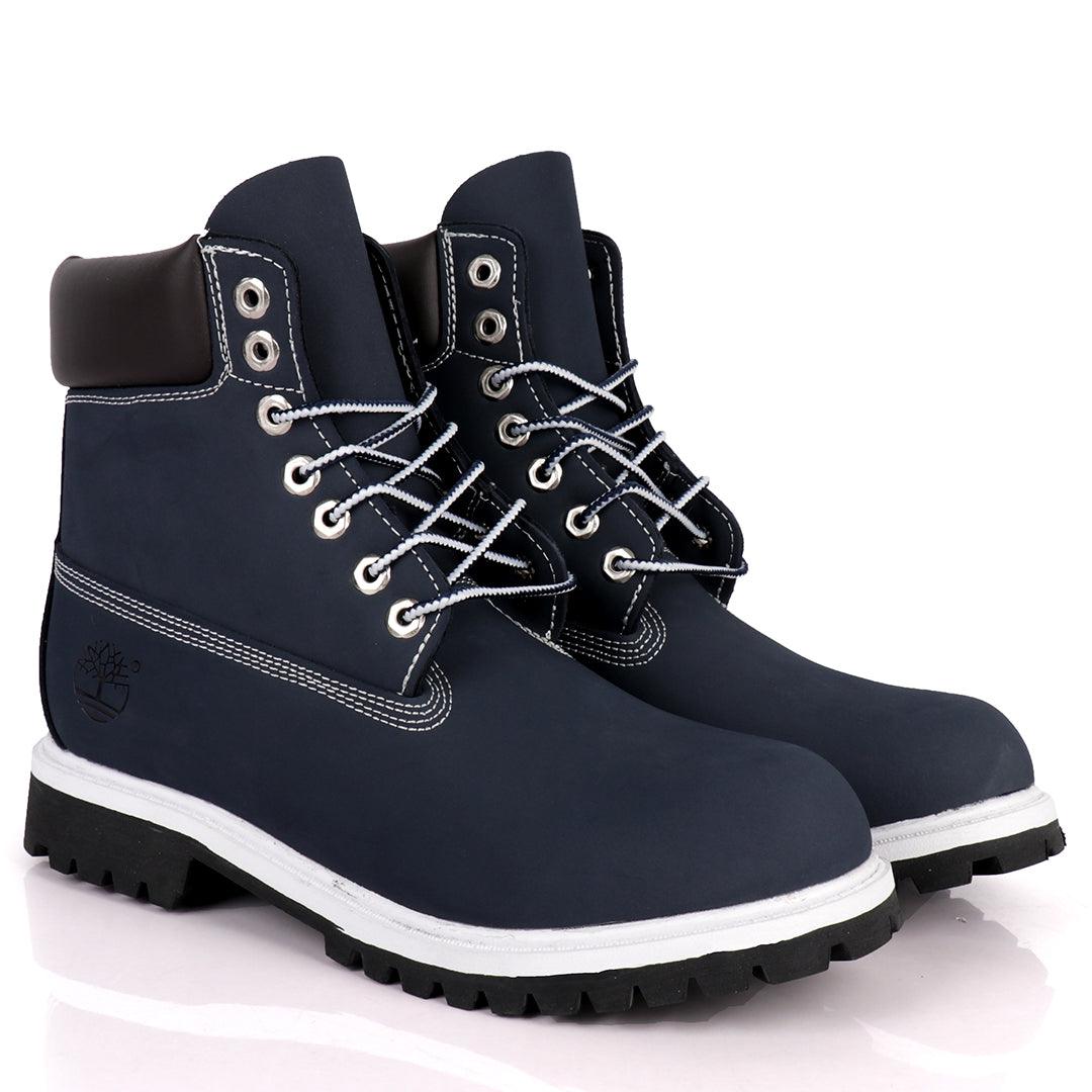 Tim Adventure 6 Inch Leather Boots Navy Blue White - Obeezi.com