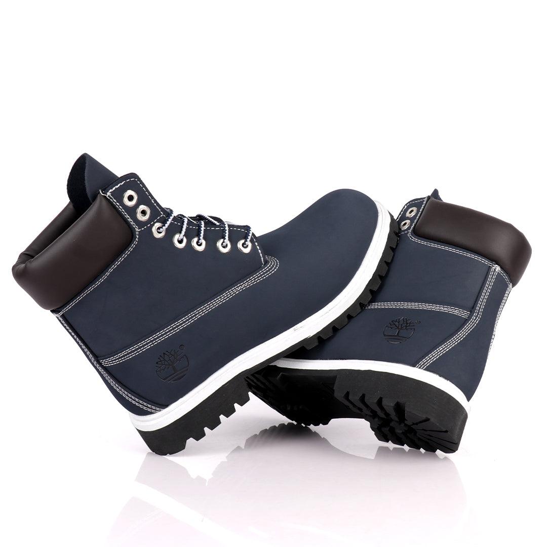 Tim Adventure 6 Inch Leather Boots Navy Blue White - Obeezi.com