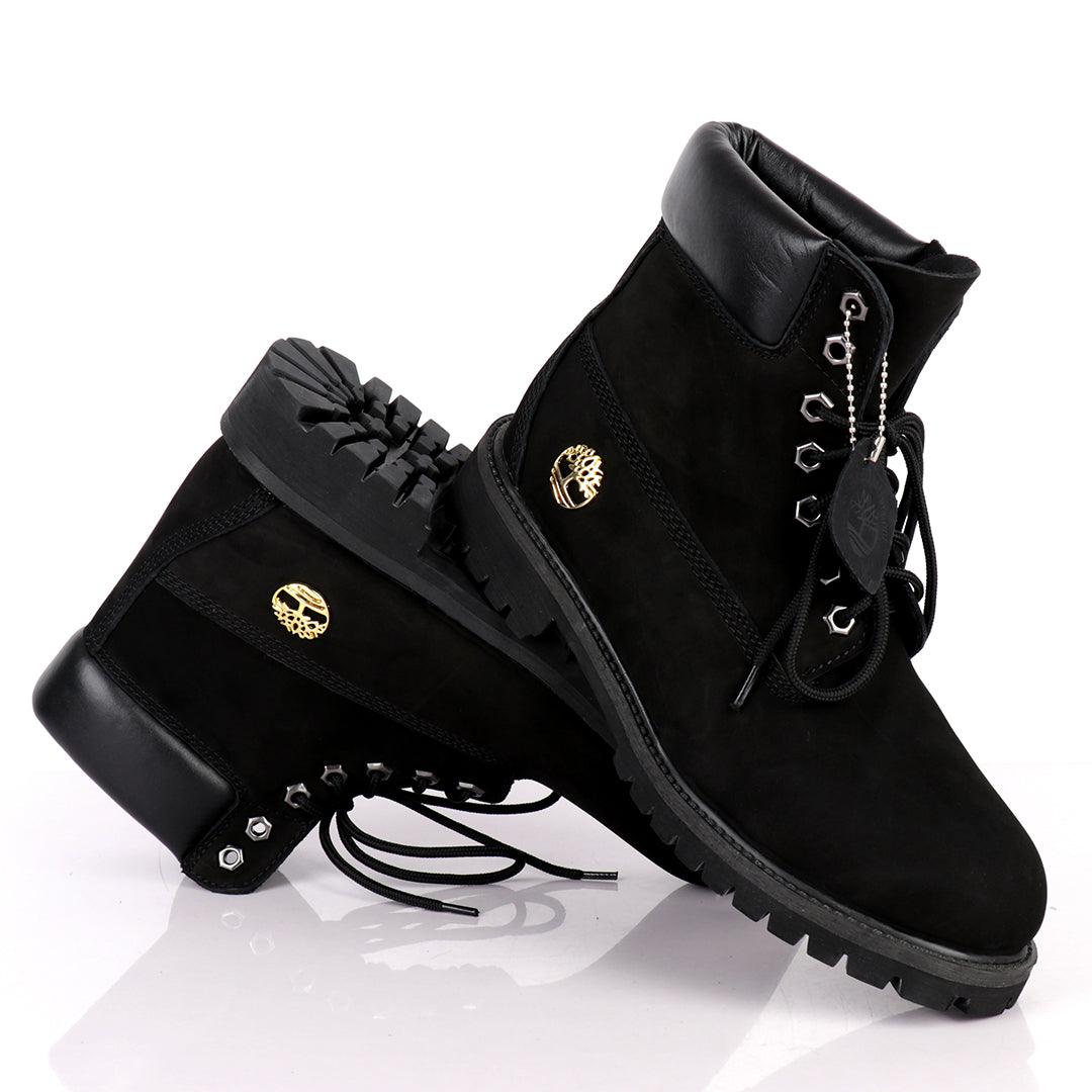 Tim Waterproof Premium Men's Leather Gold Logo Boots 6 Inch - Black - Obeezi.com