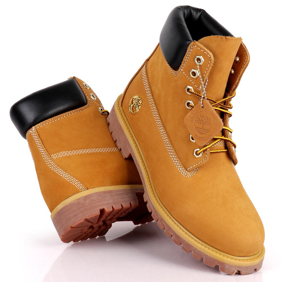 Tim Waterproof Premium Men's Leather Gold Logo Boots 6 Inch - Brown - Obeezi.com