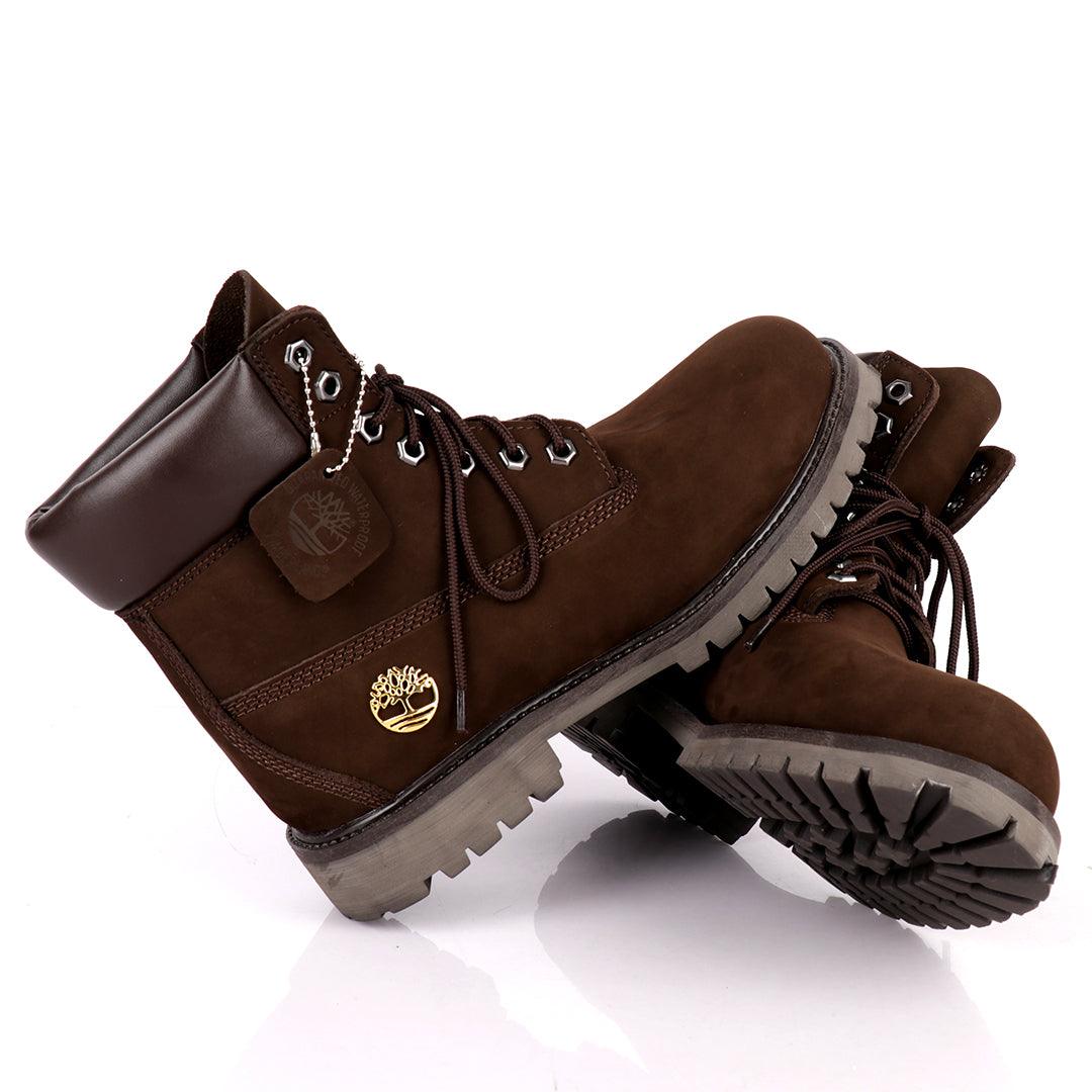 Tim Waterproof Premium Men's Leather Gold Logo Boots 6 Inch - Coffee - Obeezi.com