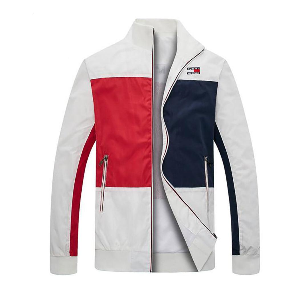 Tom Full Block Color Lightweight Zip Jacket-Red White - Obeezi.com