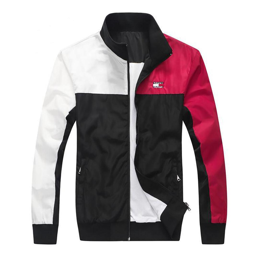 Tom Lightweight Blocked Color Full Zip Down Jacket-White Red Black - Obeezi.com