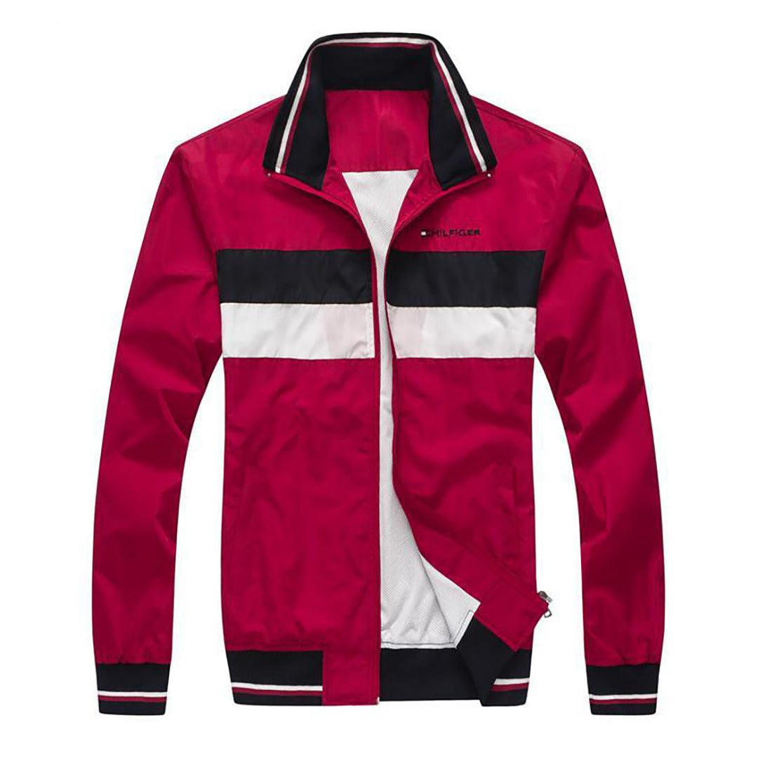 Tom Men's Color Block Zip Down Jacket-Red - Obeezi.com