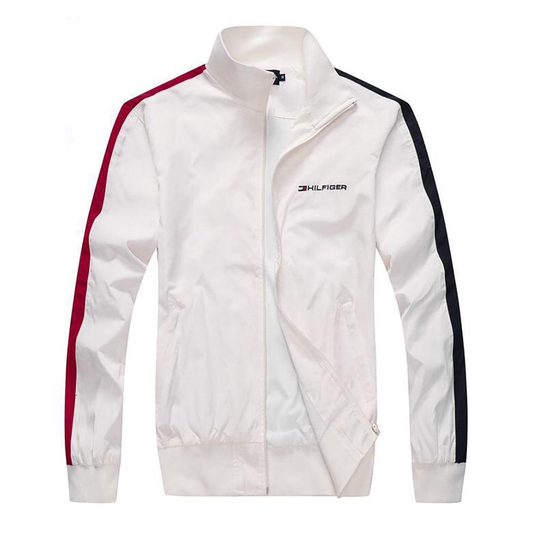 Tom Men's Essential Zip Thru Wind Breaker Jacket-White - Obeezi.com