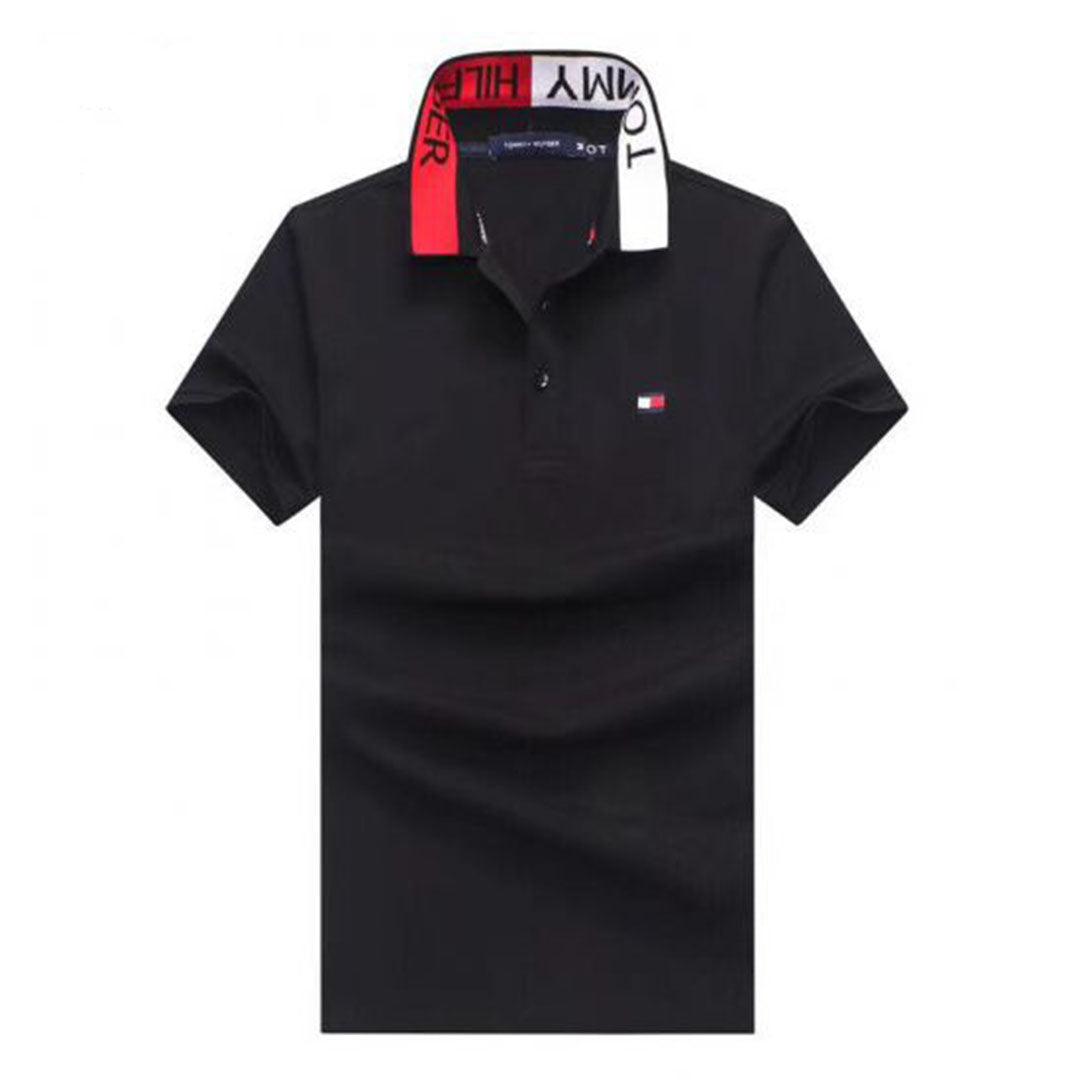 Tommy Hilfiger Black Fashionable Crested Collar Polo Shirt - Obeezi.com