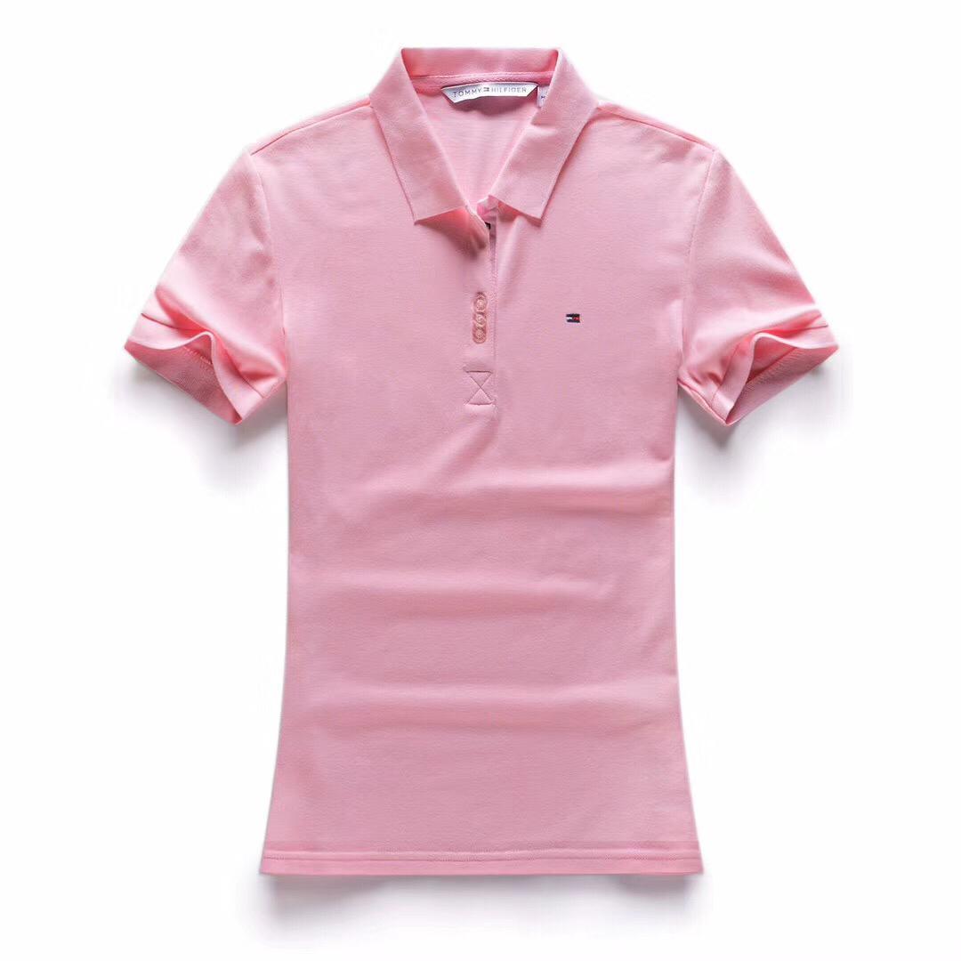Tommy Hilfiger Crested Design Pink Ladies Short-Sleeve Polo - Obeezi.com