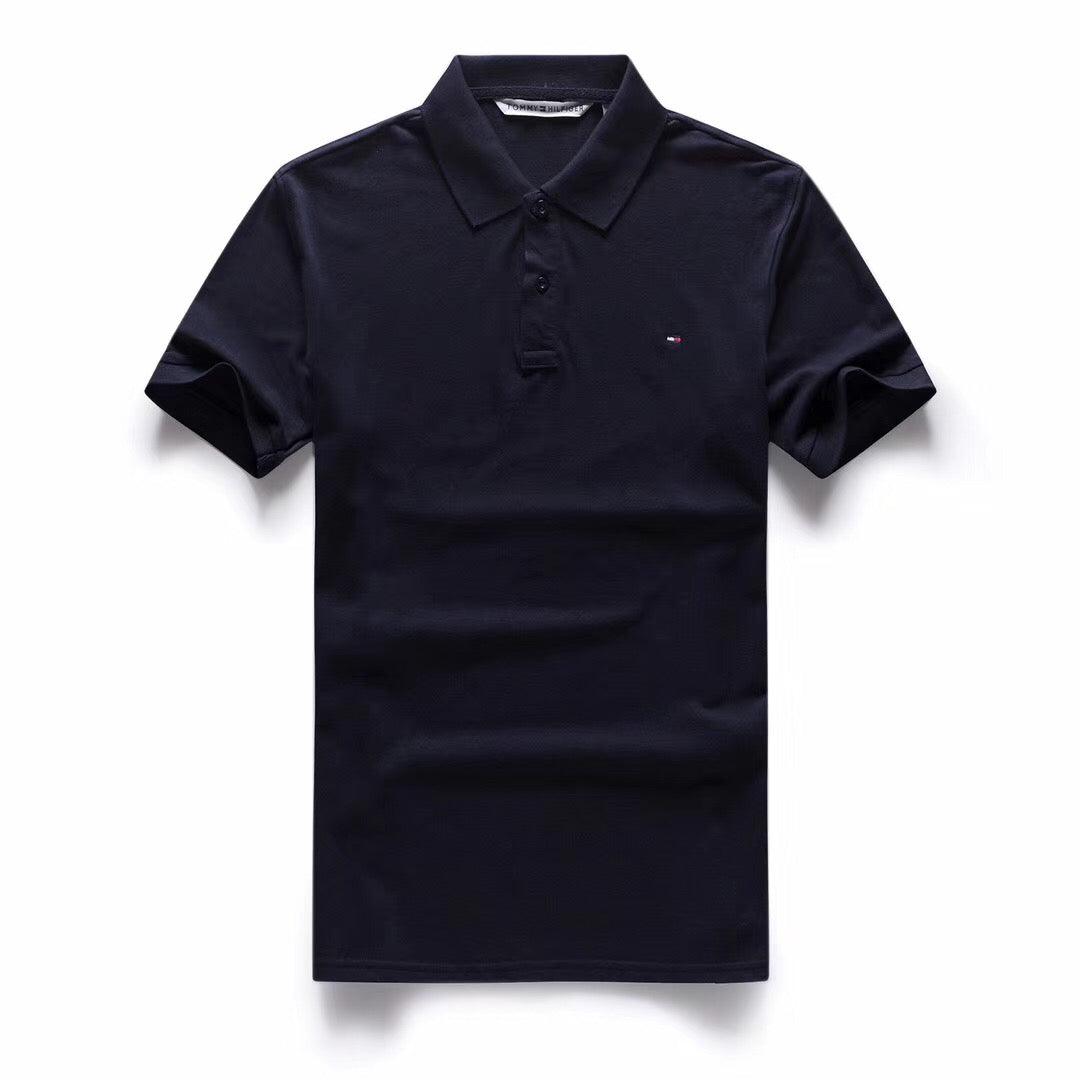 Tommy Hilfiger Crested Design Plain Black Short-Sleeve Polo - Obeezi.com