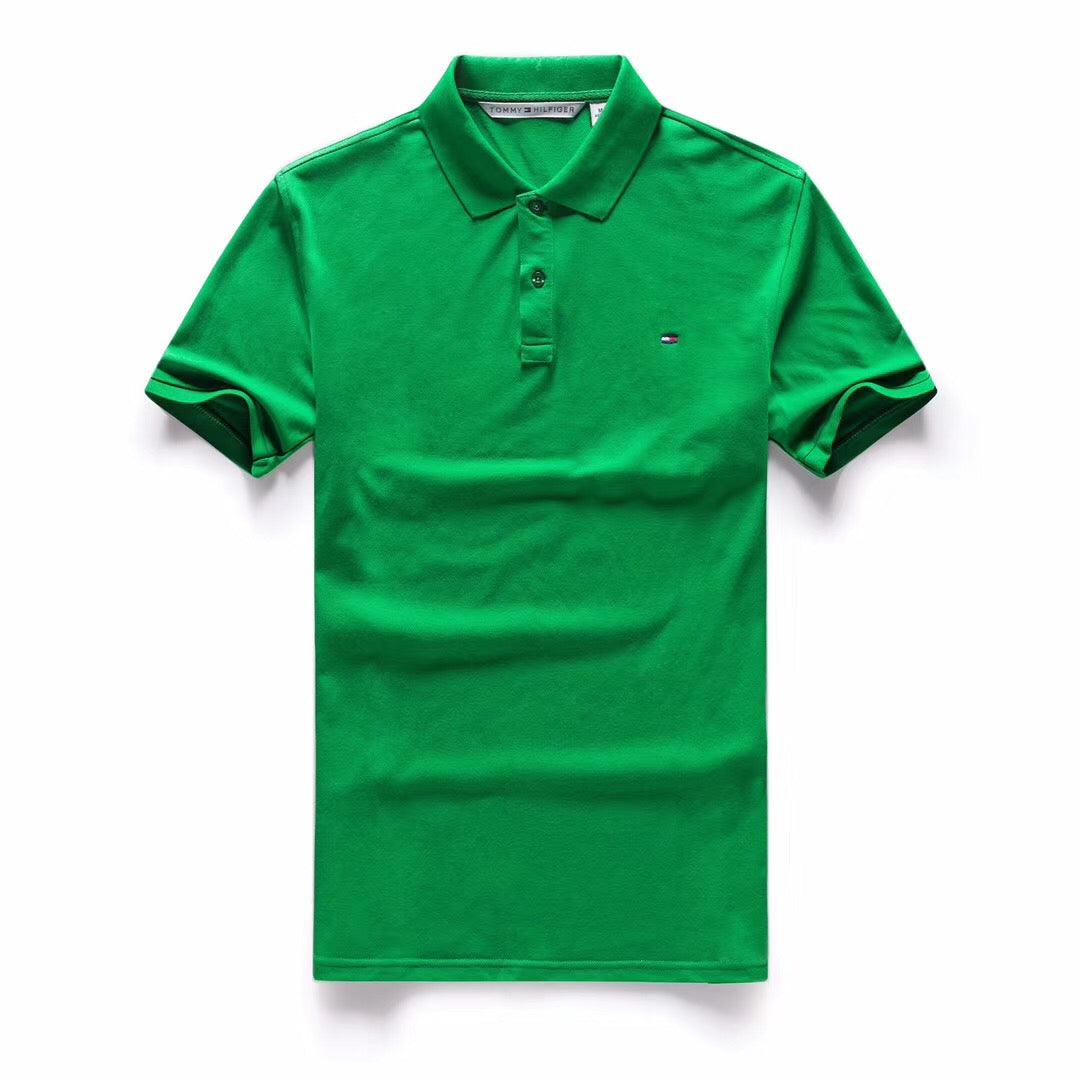 Tommy Hilfiger Crested Design Plain Green Short-Sleeve Polo - Obeezi.com