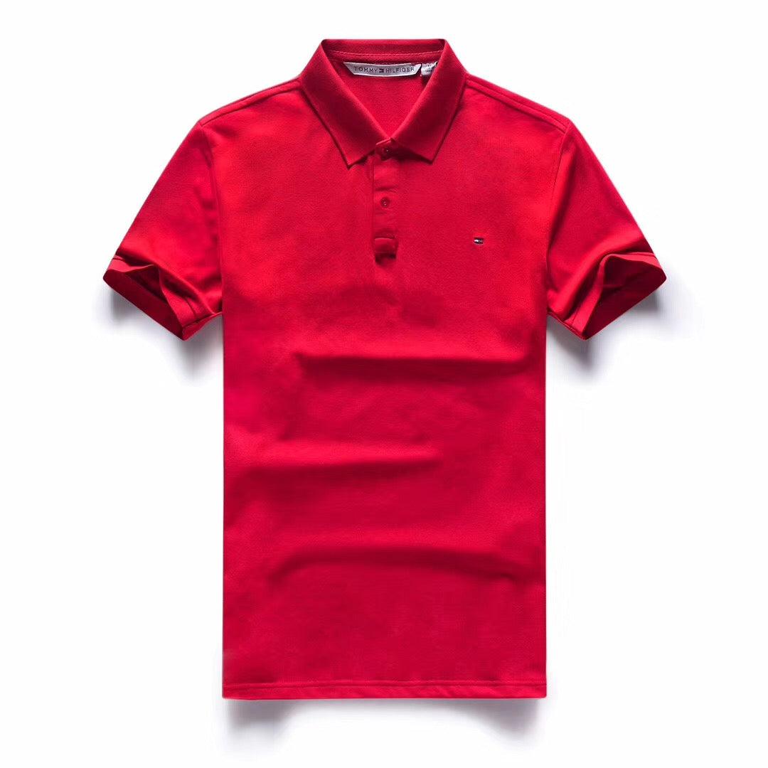 Tommy Hilfiger Crested Design Plain Red Short Sleeve Polo - Obeezi.com