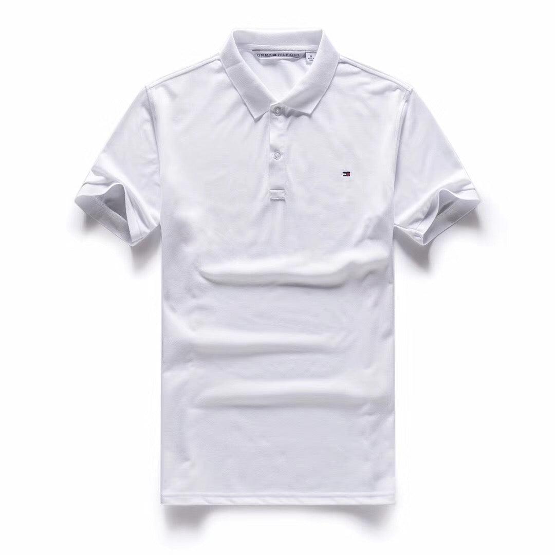 Tommy Hilfiger Crested Design Plain White Short-Sleeve Polo - Obeezi.com