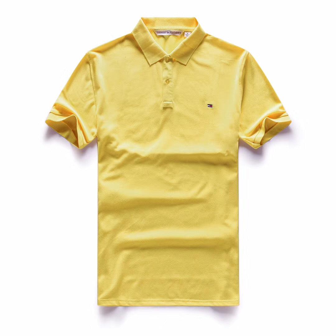 Tommy Hilfiger Crested Design Plain Yellow Short-Sleeve Polo - Obeezi.com