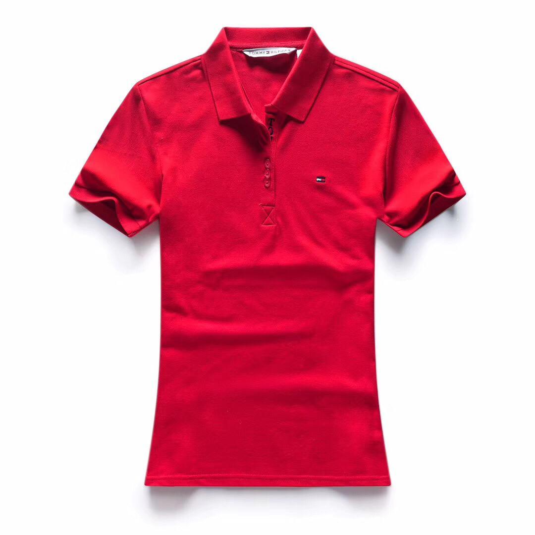 Tommy Hilfiger Crested Design Red Ladies Short-Sleeve Polo - Obeezi.com