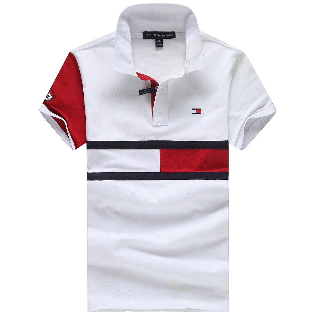 Tommy Hilfiger Crested Design White And Red Short-Sleeve Polo - Obeezi.com