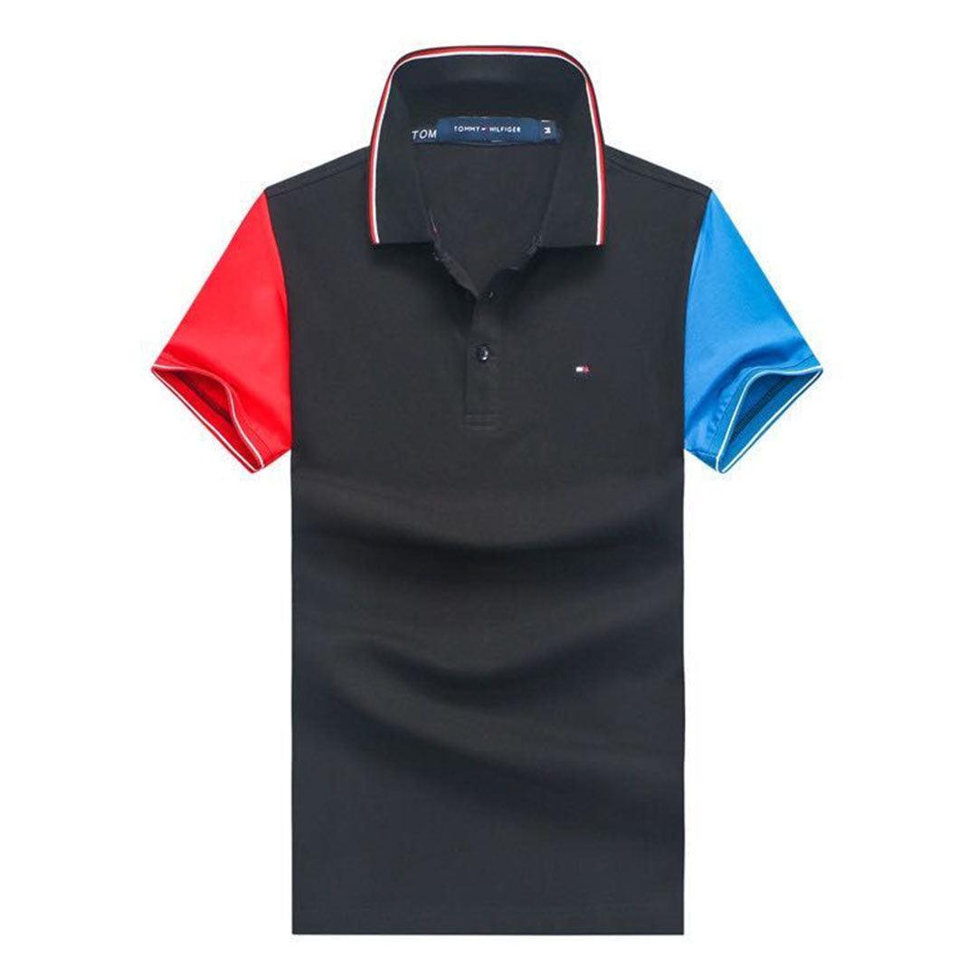 Tommy Hilfiger Men's Body-fit Black Stripes Collar Polo - Obeezi.com