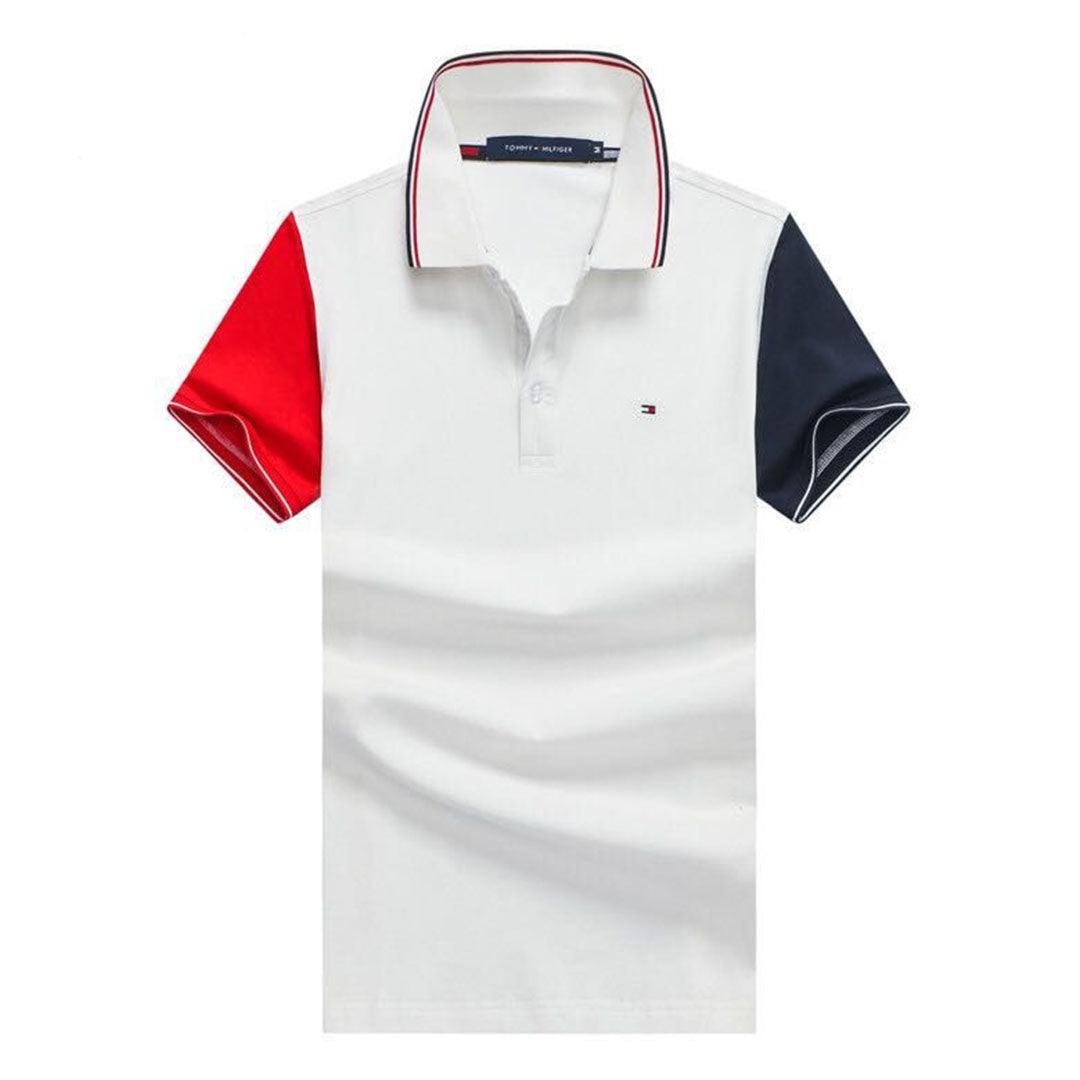 Tommy Hilfiger Men's Body-fit White Stripes Collar Polo - Obeezi.com
