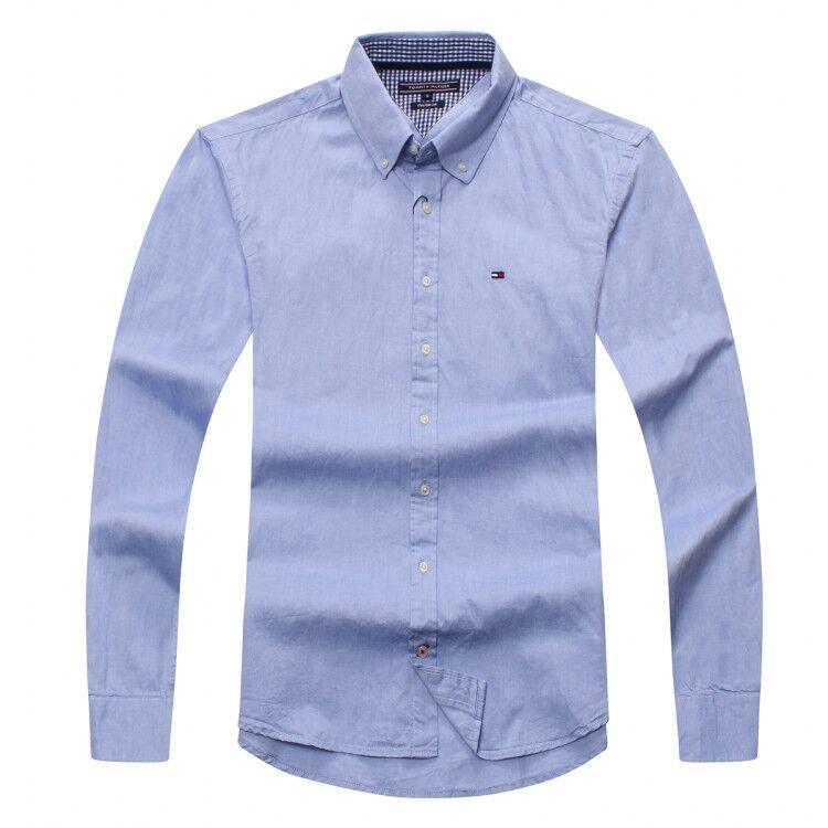 Tommy Hilfiger Pure Cotton Plain Fitted Long Sleeve Shirt- Blue - Obeezi.com
