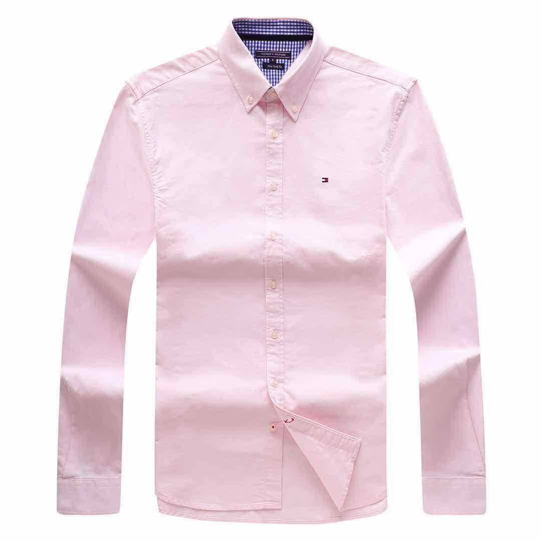 Tommy Hilfiger Pure Cotton Plain Fitted Long Sleeve Shirt- Pink - Obeezi.com