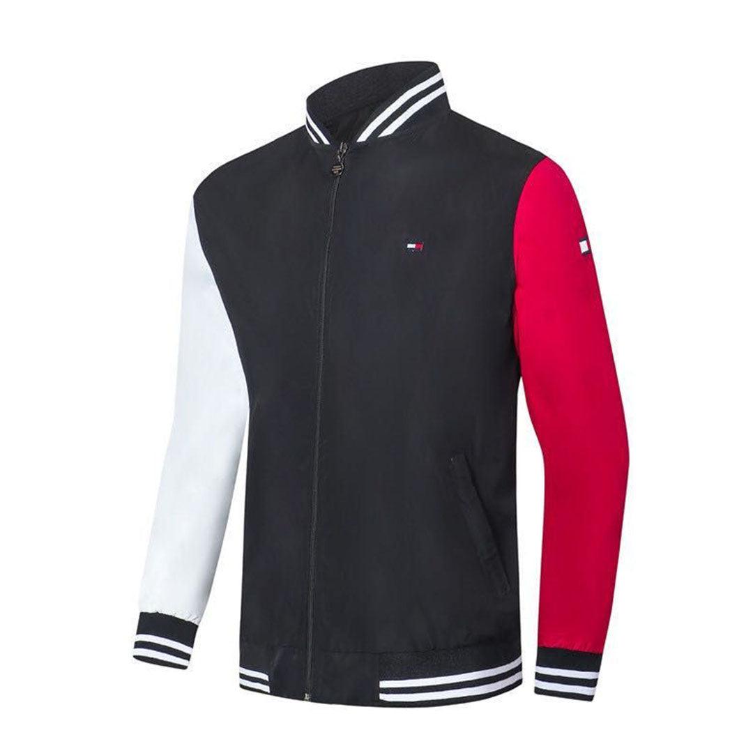 Tommy Hilfiger Top Jacket with White And Blue Straps Collar-Black - Obeezi.com