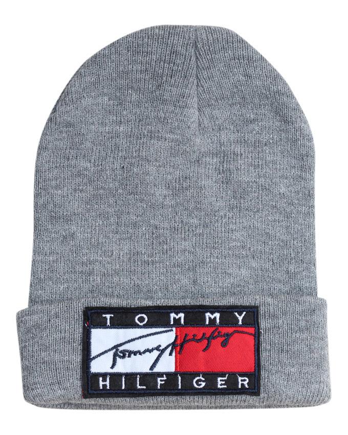 Tommy Hilfiger Unisex Script Logo Signature Embroidery Skully head warmer cap- ASH - Obeezi.com
